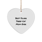 Funny Silver Tabby Cat Mom Ever Heart Ornament for Gifts from Family, Friends, or Coworkers, Perfect for Christmas Unique Gifts - Image 1